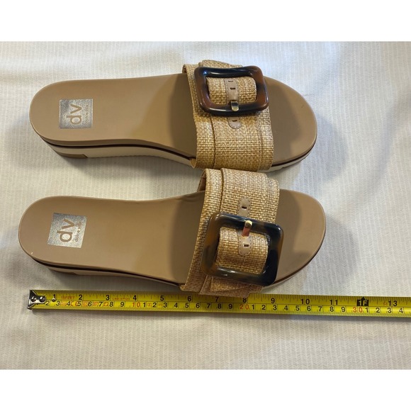 Dolce Vita Raffia Buckle Slide Sandals Neutral Platform Chic 10m - Picture 3 of 6